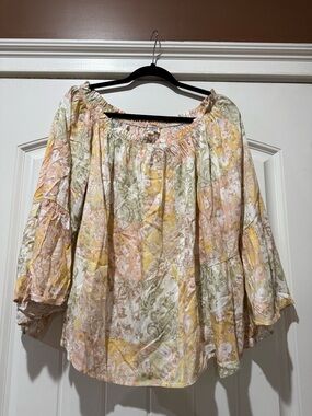 ANDREE BY UNIT Pastel Paisley Off-Shoulder Tunic in Pink, Yellow, Cream, Sage